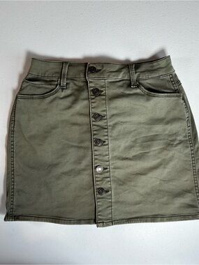 Mudd Olive Green Button Front Mini Skirt Size 5 FLX Stretch Twill Y2K